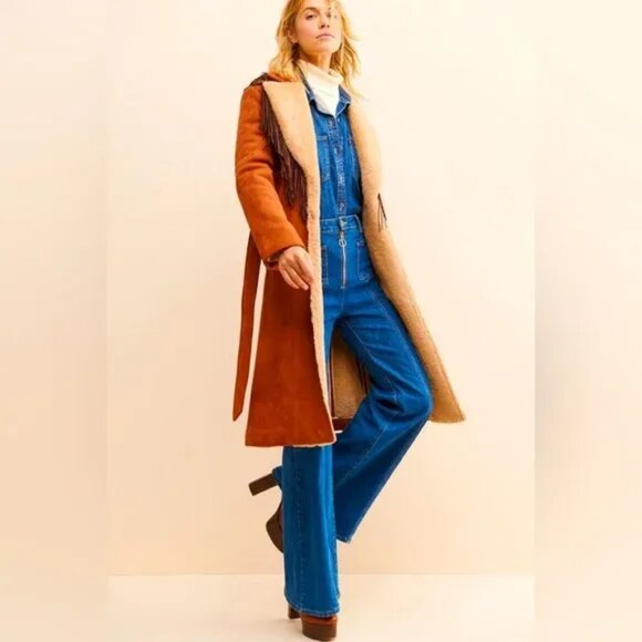 Anthropologie Hutch Daisy Fringe Coat Womens 2X Retro Penny Lane Country Faux Fu - Picture 2 of 10